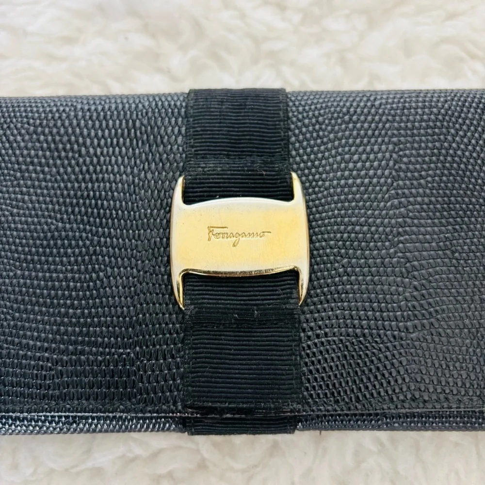 Ferragamo Black Grain Leather Women’s Long Wallet